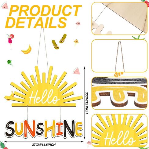 Bucherry Hello Sunshine Hanging Door Sign Decor Wooden Summer Home Decor Cute Summer Party Home Decor Wall Hanging Rustic Farmhouse Summer Wall Art for Holiday Summer Party Office Indoor Outdoor Home in Saudi Arabia