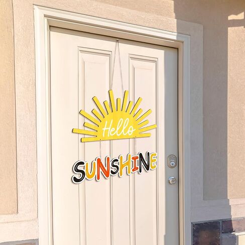 Bucherry Hello Sunshine Hanging Door Sign Decor Wooden Summer Home Decor Cute Summer Party Home Decor Wall Hanging Rustic Farmhouse Summer Wall Art for Holiday Summer Party Office Indoor Outdoor Home in Saudi Arabia