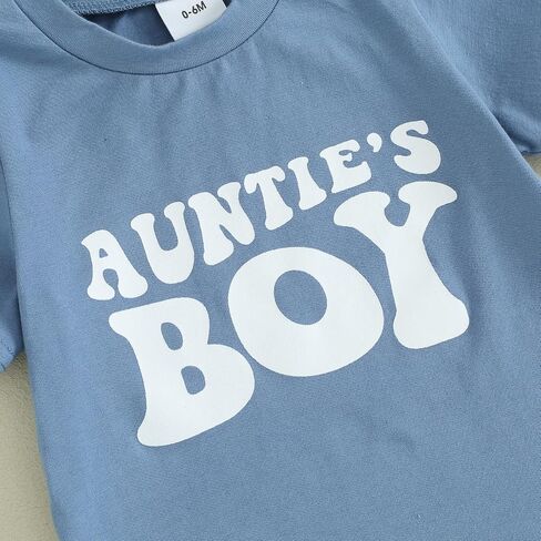 ملابس أطفال Aunties Bestie محايدة للجنسين بأكمام قصيرة وأكمام قصيرة تي شيرت بلون سادة ملابس صيفية (B-Auntie Boy Blue، 3-6 أشهر) in Saudi Arabia