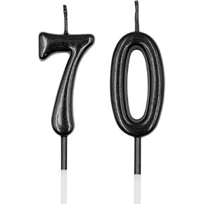 70th Birthday Candles, Silver Number 70 Candle for Cake, Happy Birthday Cake Topper Decoration for Birthday Anniversary Celebration Party Supplies