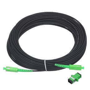 MECCANIXITY 1Pcs 82Ft Single Mode Simplex OS2 Fiber Optic Patch Cable LSZH SC/APC-SC/APC Armored Jumper Optical Black for Fiber Optic LAN Networks with Adapter