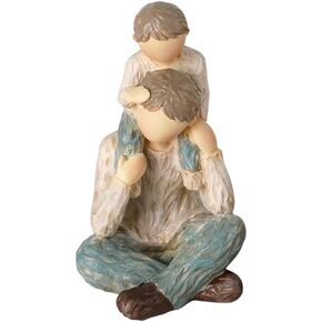 Son Sitting on Father Shoulders Warmth Wood Sculpted Hand Painted Figurines Ornament in Saudi Arabia