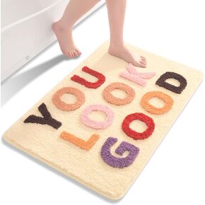 QJHOMO You Look Good Bath Mat Cute Black and White Bathroom Rugs Funny Bath Rug, Non Slip Shower Mat Cool Home Decor, Soft Microfiber Floor Carpet Washable, Super Absorbent Bathmat (22x32 inch)