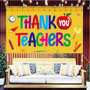 Thank You Teachers Backdrop with 70.9"X43.3", Teachers' Day Banner, Teachers Appreciation Week Decoration Classroom Bulletion Board Party Background for School Classroom Office (Black)