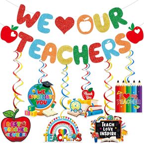 We Love Our Teachers Banner Teacher Appreciation Banner Thank You Banner Teacher Appreciation Decorations with Teacher Appreciation Hanging Decorations for Teachers Day Party Decorations