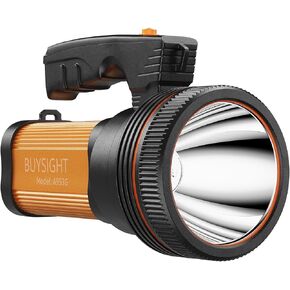 BUYSIGHT Rechargeable Spotlight Flashlight, 1000,000 lumens 600 Yards Range IP65 Waterproof Spot Lights Handheld Large searchlight with red Lens Side Flood Light Light USB C Recharge (Black Plus)