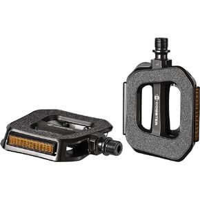 Grid Bike Flat Pedals with Sandpaper Grip Surface and reflectors for MTB, Road Bikes, City Bikes, Touring Bikes, Folding Bikes