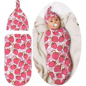 Swaddle Blanket Strawberry Baby Stuff Newborn Baby Swaddling Blanket Sleep Sack with Beanie Hat Sets Gifts for Boys Girls Infant and Baby Shower Unisex