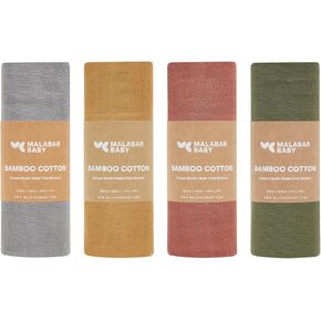 Malabar Baby Muslin Swaddle Blankets Pack, 4-Pack Breathable Shower Wrap for Boys and Girls, Baby Receiving Blankets Swaddle for Baby Registry, Gift Ready, 47 x 47 inches