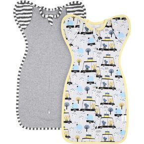 2Pack Baby Swaddle Sleep Sack with Arms Up, Baby Swaddling Wearable Blanket for Easy Transition, Grey and Yellow