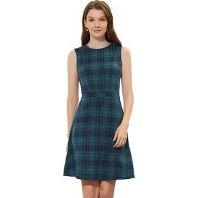 Allegra K Women's Plaid Dress Sleeveless Fit and Flare Houndstooth Work Dresses