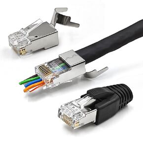 10 Pack Cat7 Cat6A Pass Through Shielded RJ45 Connector Modular Network 50μ Gold-Plated Plug for Cat 6, Cat 6A, Cat 7 and Cat 8 with Strain Relief Boots