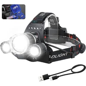 BORUIT RJ-3000 LED Rechargeable Headlamp,3 Modes White and Red LED Hunting Headlamps,5000 Lumens Tactical Flashlight Red Light Head Lamp for Running Camping Hiking Fishing
