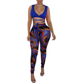 Sexy 2 Piece Outfits for Women Club Night Long Sleeve Lace Up Crop Top Mesh Pant Sets