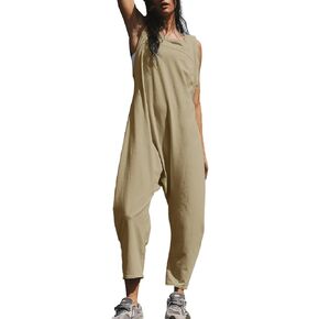 Womens Casual Jumpsuits Twist Back Onesie Rompers Sleeveless Baggy Loose Overalls Jumpers