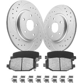 Front Vented Brake Pads and Rotors Kit for Town & Country 2007-2003, Grand Caravan 2005-2001, Brake Rotors + Carbon Fiber Ceramic Brake Pads Kit 281.1mm(11.1in)