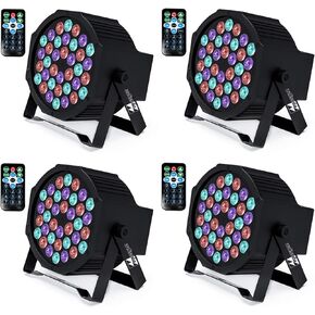 36 RGB LED DJ Stage Uplight - صوت التحكم DMX المنشط مع جهاز التحكم عن بعد و 9 أوضاع LED لحفلات الزفاف والمناسبات وحفلات الديسكو الموسيقية لعيد الميلاد والهالوين - R&D في الولايات المتحدة الأمريكية - حزمة واحدة