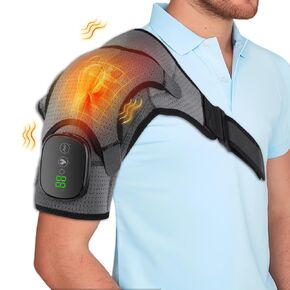 Cordless Heated Shoulder Wrap, Shoulder Heating Pad with Massage, 5000mAh Battery Powered Vibration Heating Shoulder Brace, 3 Heating Setting, Neck Back Massager for Men Women Gifts