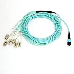 1M MPO/MTP to 8 x LC (4 Duplex) 8 Strands Breakout Cable,QSFP 40GBase-SR4, OM4 Fanout Fiber Optic Cable - Aqua, 1 Meter