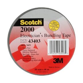 3M 2000-2X50YD Scotch Electricians Duct Tape 2000, 2 in X 50 YD, 12 ROLL Display, Grey