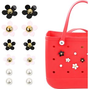 12Pcs Flower and Imitation Pearls Charms for Bogg Bags and Simply Southern Totes,Decorative Inserts Beach Bag Accessories