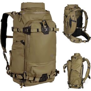 Tenzing 30L Water Resistant Large Travel Camera Backpack 14 inch Laptop Compartment with Rain Cover Fits DSLR, DSLR Cameras, Drone, Lenses,Tripod Brown
