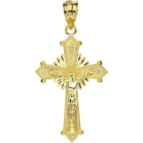 10K Yellow Gold Natal Starburst Crucifix Jesus Christ on the Holy Cross Pendant Charm