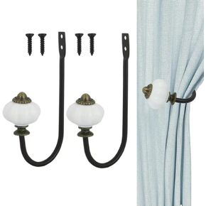 Curtain Holdback,Wall Mounted Drapery Tiebacks，Decorative Curtain Drapery Holdbacks, Crown Shaped，Set of 2, Black