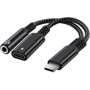 USB C to 3.5mm Audio Adapter 2-in-1 Splitter with PD Charger Cable, Type C to 3.5 mm Aux Jack Headphones Cord and 60W Fast Charging Port Wire (Black) in Kuwait