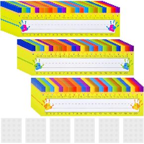 30 Pcs Desk Nameplates Alphabet-Number Line Name Plates Desk Name Tags Cursive Name Plates with 120 Adhesive Dispensing and Cursive Alphabet Lettering Guide 11x3.15Inch