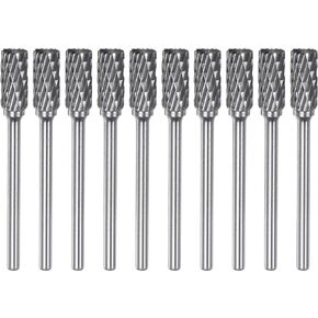 10pcs Carbide Rotary Burrs 1/8" (3mm) Shank 1/4" (6mm) Head Double Cut Cylindrical A Shape Die Grinder Bits Rasp Files for Metal Wood Plastic Polishing Engraving