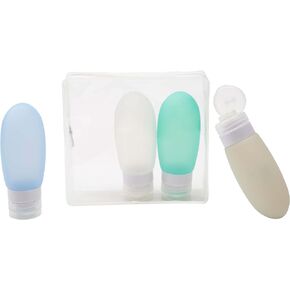 GForce Travel 4 Piece Bottle and Pouch Set | Silicone | TSA Compliant | Luggage Organizer | Toiletry Bag, Clear