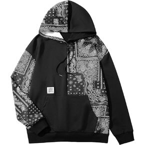WDIRARA Men's Paisley Print Drawstring Long Sleeve Hoodie Pocket Sweatshirts Casual Pullovers