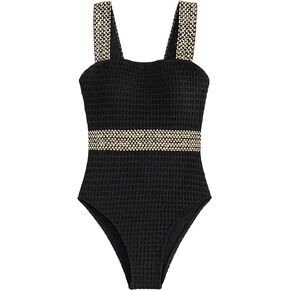 Floerns Women's One Piece Swimsuit Contrast Sequin Backless Strappy Monokini