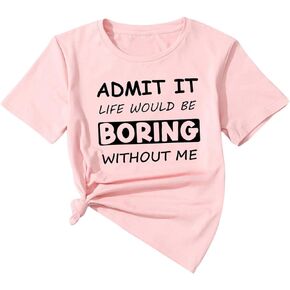 SweatyRocks Girl's Slogan Print Crewneck T Shirts Short Sleeve Casual Tees Tops