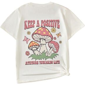 Verdusa Girl's Letter Graphic Short Sleeve Round Neck Tee Top Casual T Shirts