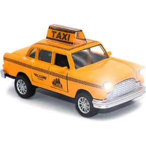 Diecast Yellow NYC Classic Checkered Taxi Cab 4.5" Pullback Toy Car with Flashing Lights and Sounds