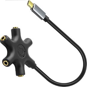 USB C to 3.5mm Audio Jack Aadpter Type-C to 3.5mm Multi Headphone Adaptador 5 Way 5-in-1 Aux TRS Audio Sharing Splitter Cable Compatible for Samsung Galaxy S22/S21/S20, MacBook Air/Pro