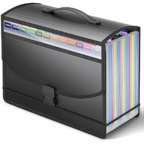 Accordion File Organizer with Handle,13 Pockets Expanding File Folder for Paper/Document/Bill,Portable Filing Box,Visible Window,Quick Search,Expandable Bottom,Large Capacity,A4/Letter Size