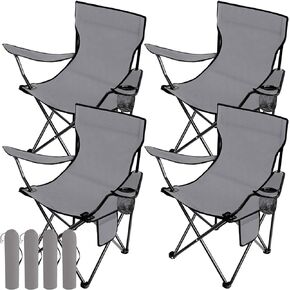 4 Pack Folding Camping Chairs with Carrying Bag Portable Lawn Chairs Lightweight Beach Chairs Outdoor Collapsible Chair with Mesh Cup Holder Side Pocket for Outside Camp Fishing