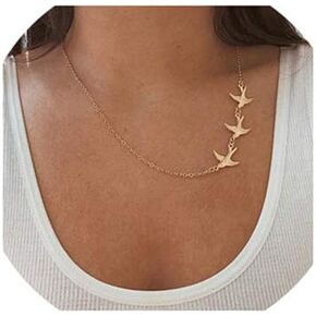 YOOESTORES82 Flying Three Little Bird Necklaces.Cute Swallow Sparrow Necklace, Dove Hummingbird Animal Pendant Necklace for Women Girl's Jewelry
