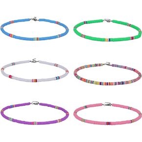 12/6/5 PCS Heishi Surfer Necklace Choker Summer Beach Necklace Clay Bead Necklace Bohemian Necklace Set for Women and Girls