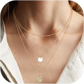 ORAZIO Gold Necklaces for Women,Dainty Layered Choker Necklace,14K Gold Plated Pendant Necklace Multilayer Disc/Bar/Pearls Necklaces,Adjustable Layering Choker Necklaces for Women and Egirls