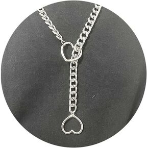 Heart Slip Chain Choker for Women 24" 29" 34" Silver Chunky Chain Choker Necklace Thick Long Chain Collar Punk Rock Outfits for Women