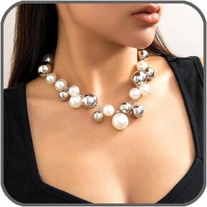 Pearl Necklaces for Women Chunky Pearl Necklace Statement Big Pearl Choker Necklaces Pearl Beaded Necklace Girl Wedding Party Jewelry