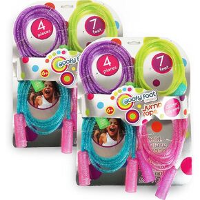 Goofy Foot Kids Glitter Jump Rope Set - 8 Piece 7 ft Skipping Rope for Girls & Boys - Jump Ropes in Assorted Bright Colors