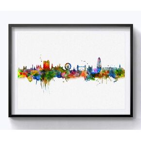 London Watercolor Skyline Art Print Cityspace Landscape Paiting Wall Art Skyline Design Home London Wall Decor 8x10 Inch Without Frame