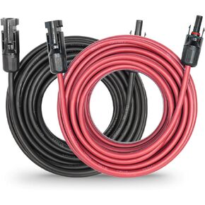 10 AWG Solar Extension Cable 1FT Black + 1FT Red, Ultra Solar Panel Wire Male to Female Tinned Copper Wire for Solar Panel, Automotive, RV, Boat, Outdoors