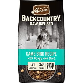 Merrick Backcountry Grain Free Dry Adult Dog Food, Kibble With Freeze Dried Raw Pieces, Game Bird Recipe - 4.0 lb. Bag