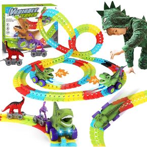 Dinosaur Train Set, Anti Gravity Dinosaur Train Toys, 360° Electric Climbing Dinosaur Car Race Tracks with Sound and Lights, Race Train Track Toy Birthday Gifts (96Pcs)